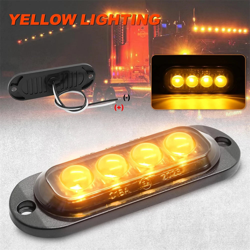 4PCS 4LED Truck Grill Lights 12V/24V Trailer Truck Side Marker Lights Position Lights Sealed Smoked LED Amber Lights for Trucks