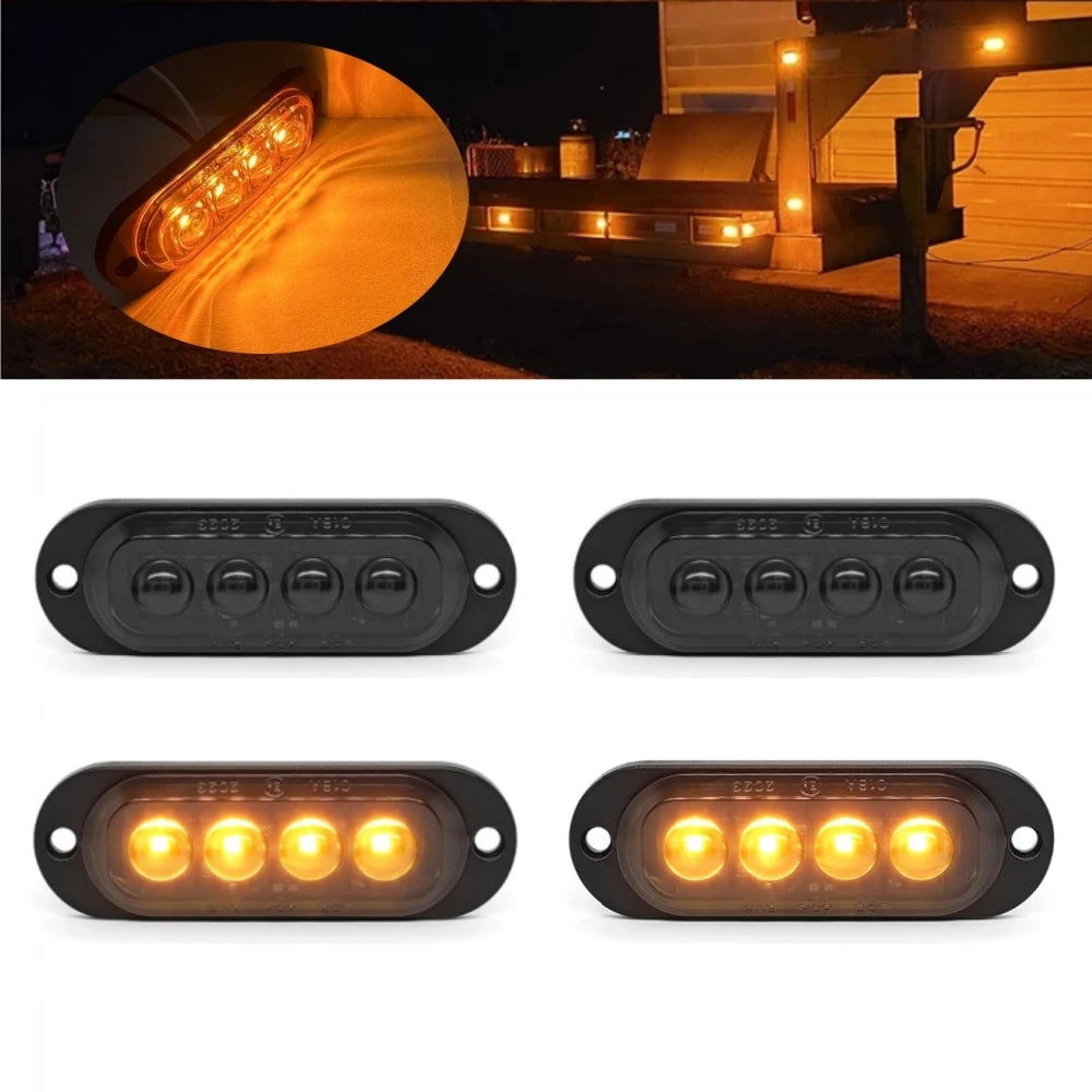 4PCS 4LED Truck Grill Lights 12V/24V Trailer Truck Side Marker Lights Position Lights Sealed Smoked LED Amber Lights for Trucks